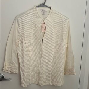dressbarn Cream Textured Button-Up Blouse